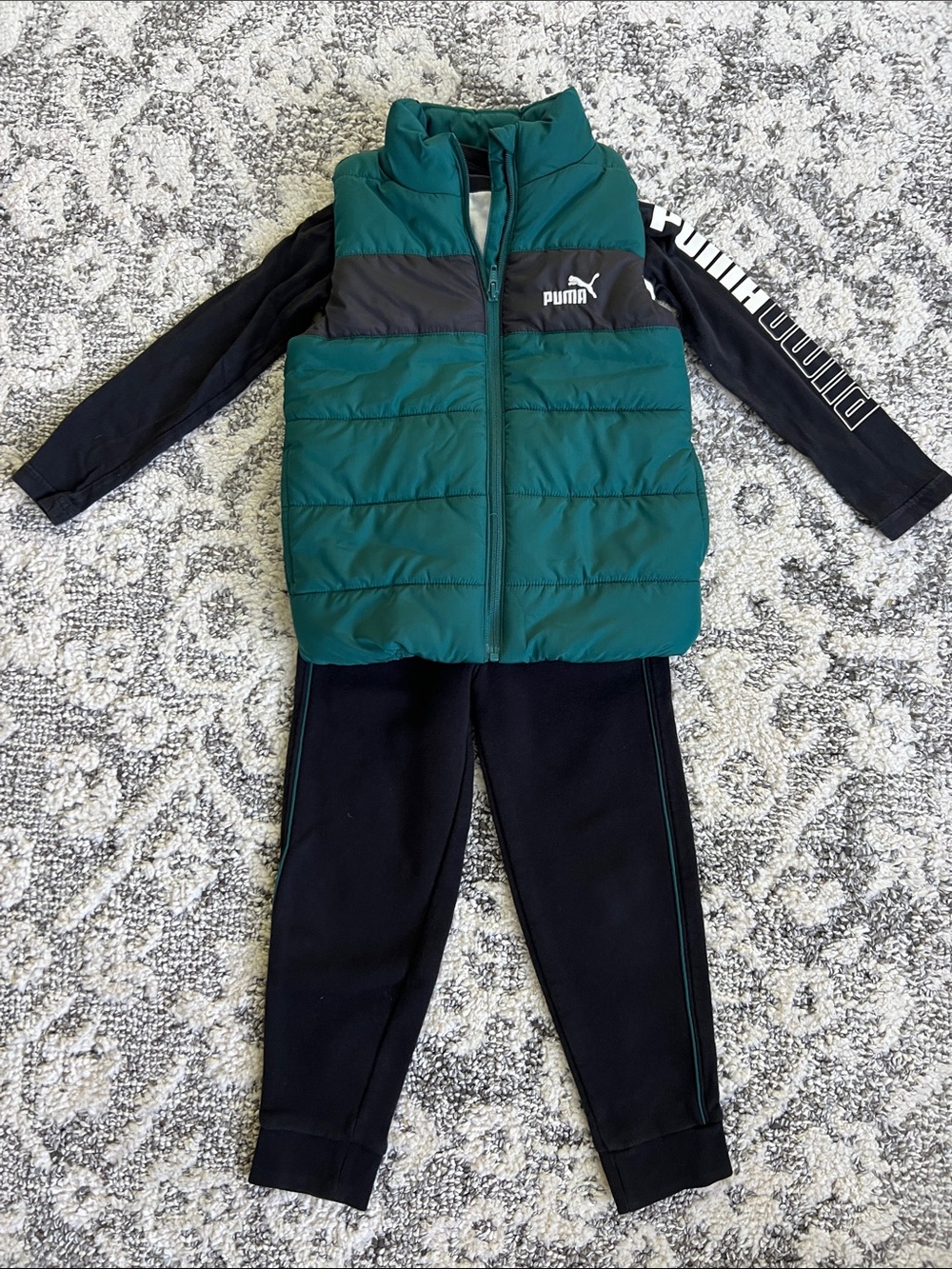 Puma Green and Black Quilted Vest Set